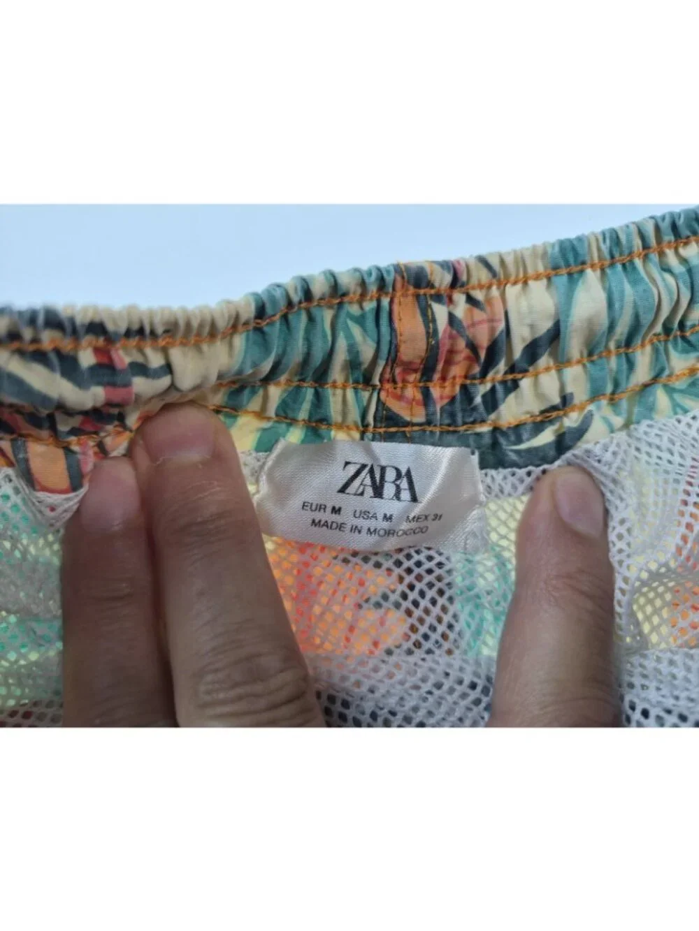 Zara Man Swim Trunks Mens M Tropical Palm Print Mesh Lined Drawstring Beach